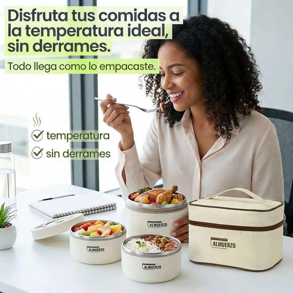 Lonchera con 4 Recipientes Térmicos - Tu Comida Caliente y Sin Derrames