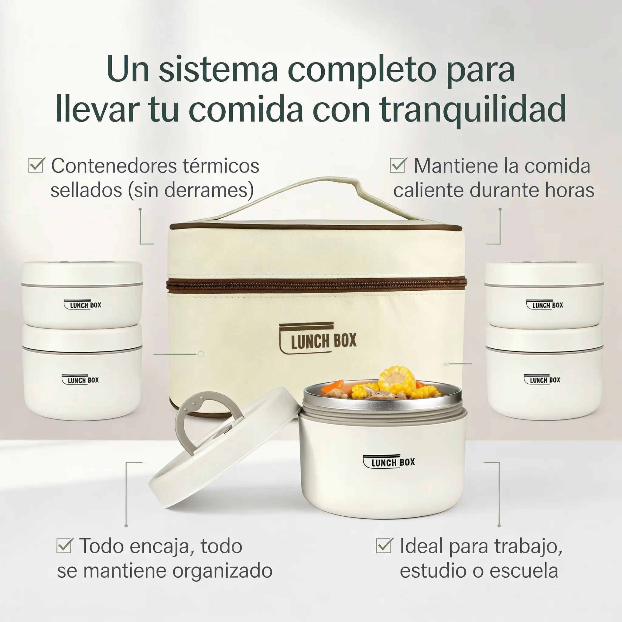 Lonchera con 4 Recipientes Térmicos - Tu Comida Caliente y Sin Derrames